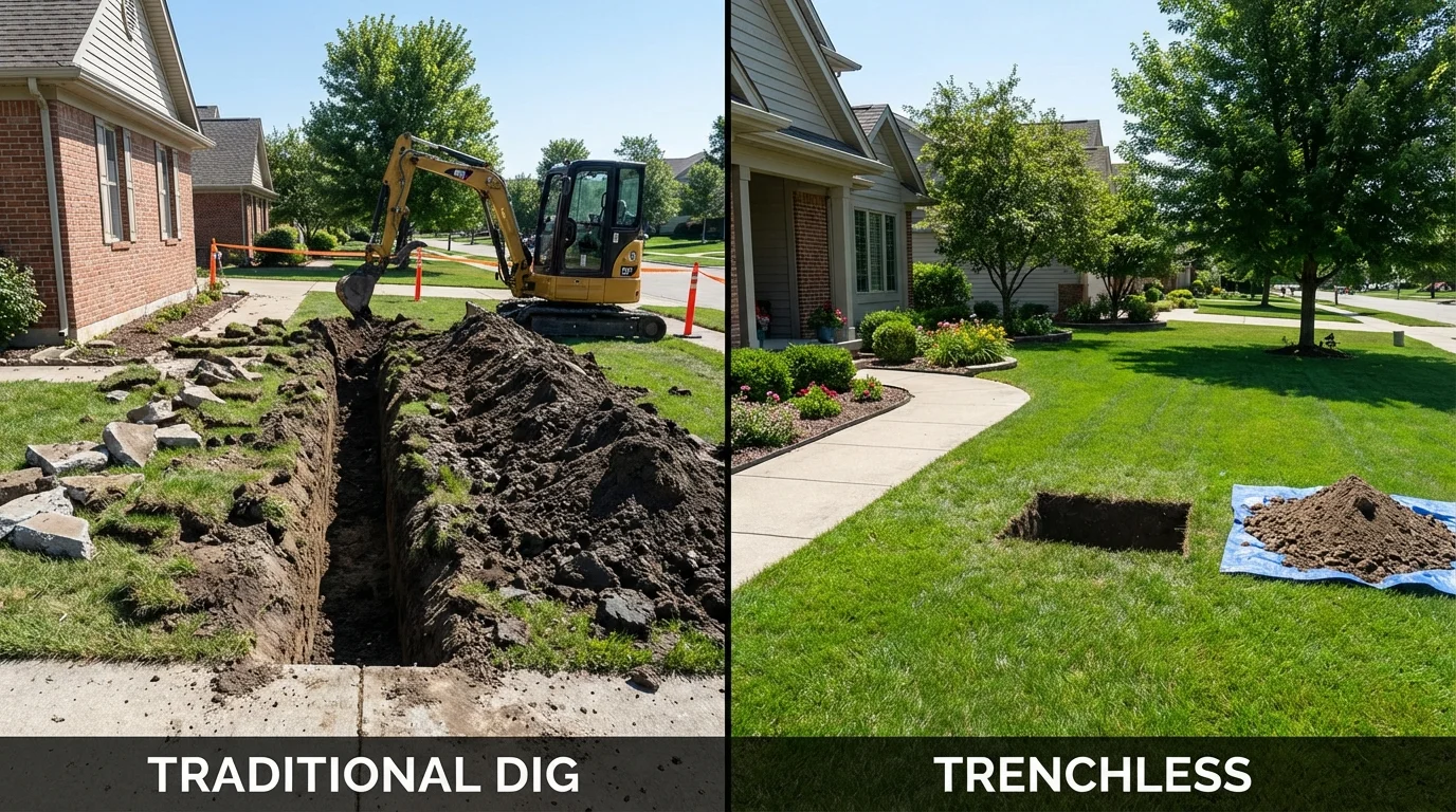 Trenchless sewer repair with minimal yard damage versus traditional excavation in Bristol, RI